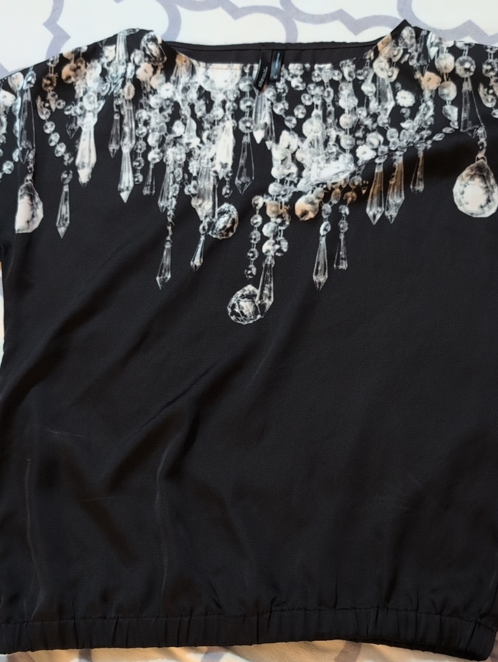 Women's Black Blouse with Crystal-Print Yoke